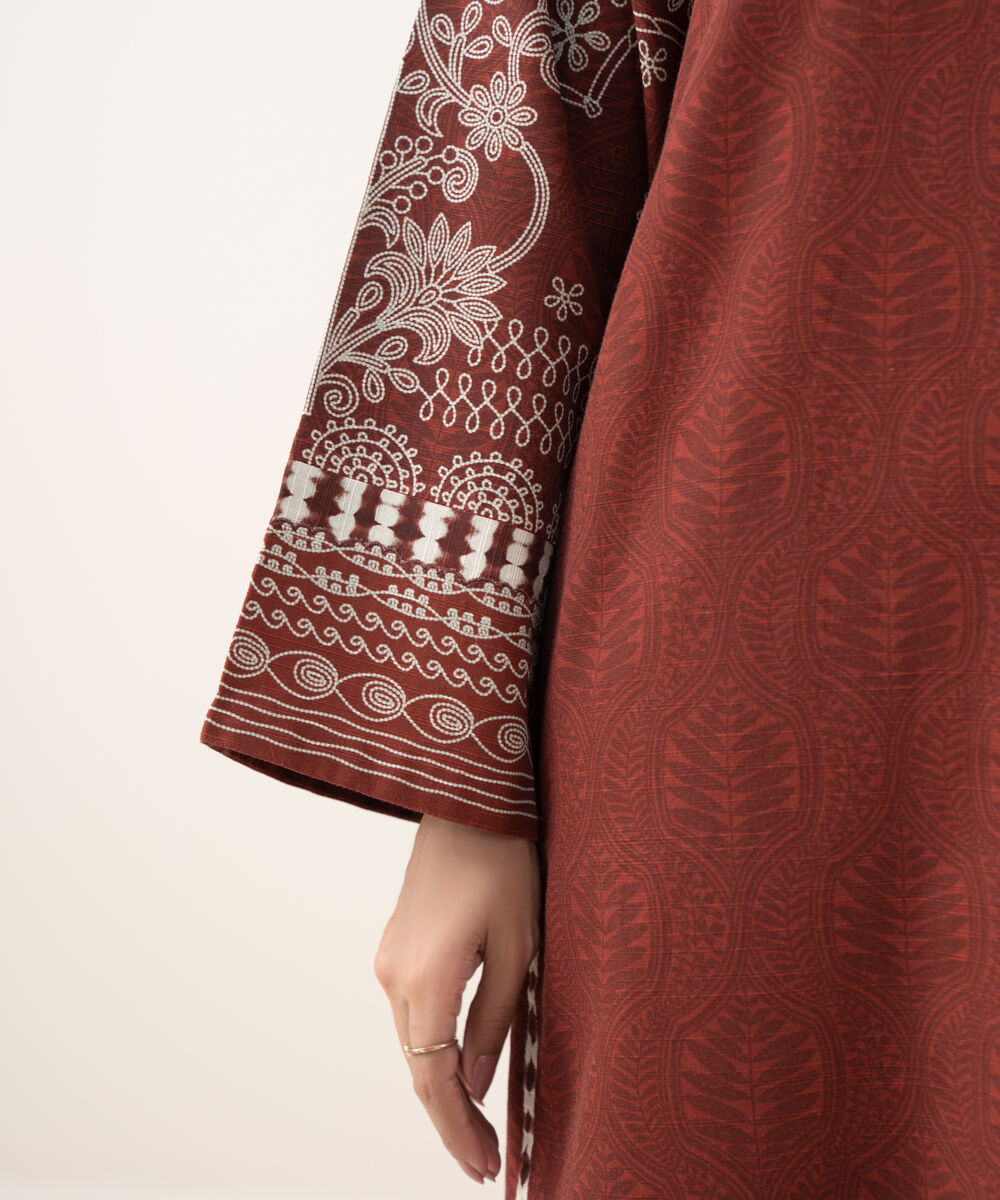 Women's Unstitched Light Khaddar Printed Red  3 Piece Suit