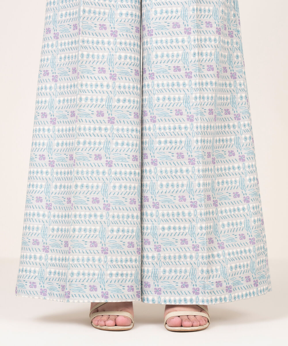 Women's RTW Khaddar Printed Grey Flared Pants