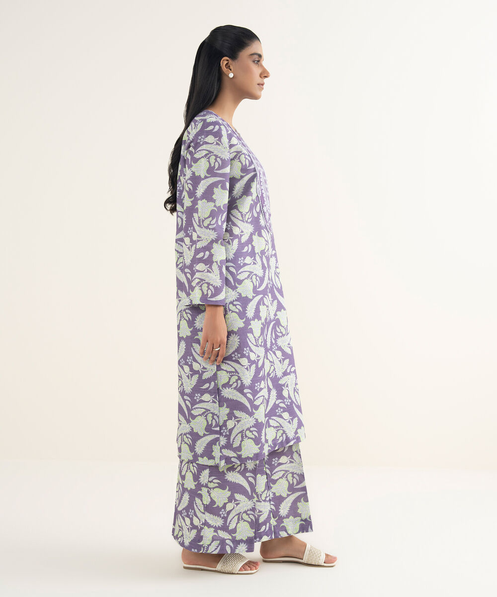 Women's RTW Light Khaddar Embroidered Purple Straight Shirt