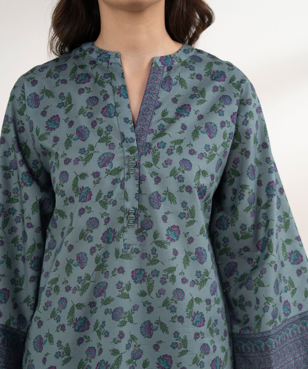 Women's Unstitched Lawn Printed Green 3 Piece Suit