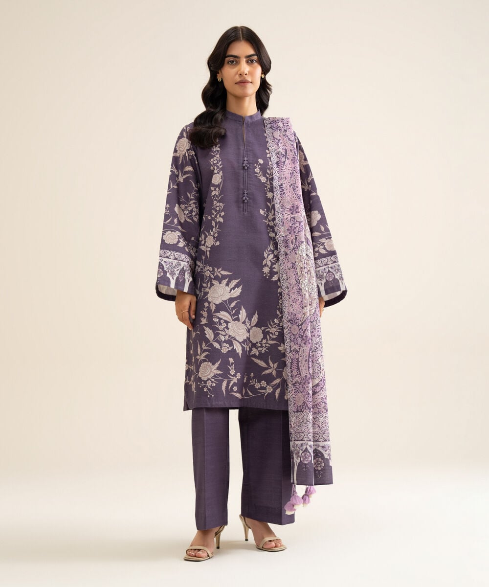 Women's Unstitched Lawn Printed Lilac 3 Piece Suit