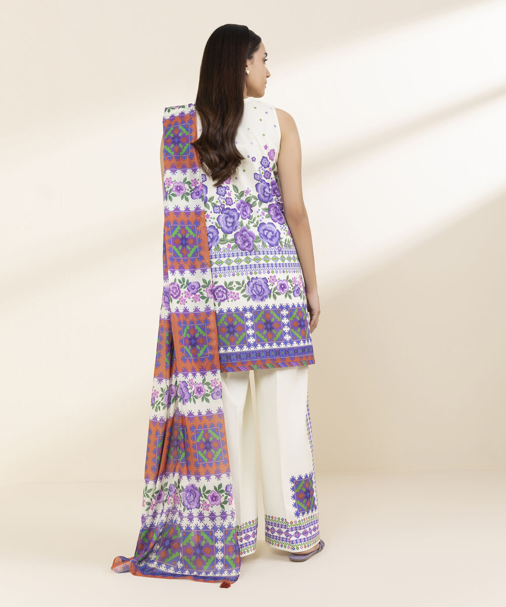 Unstitched Women's Off White Lawn 3 Piece Suit