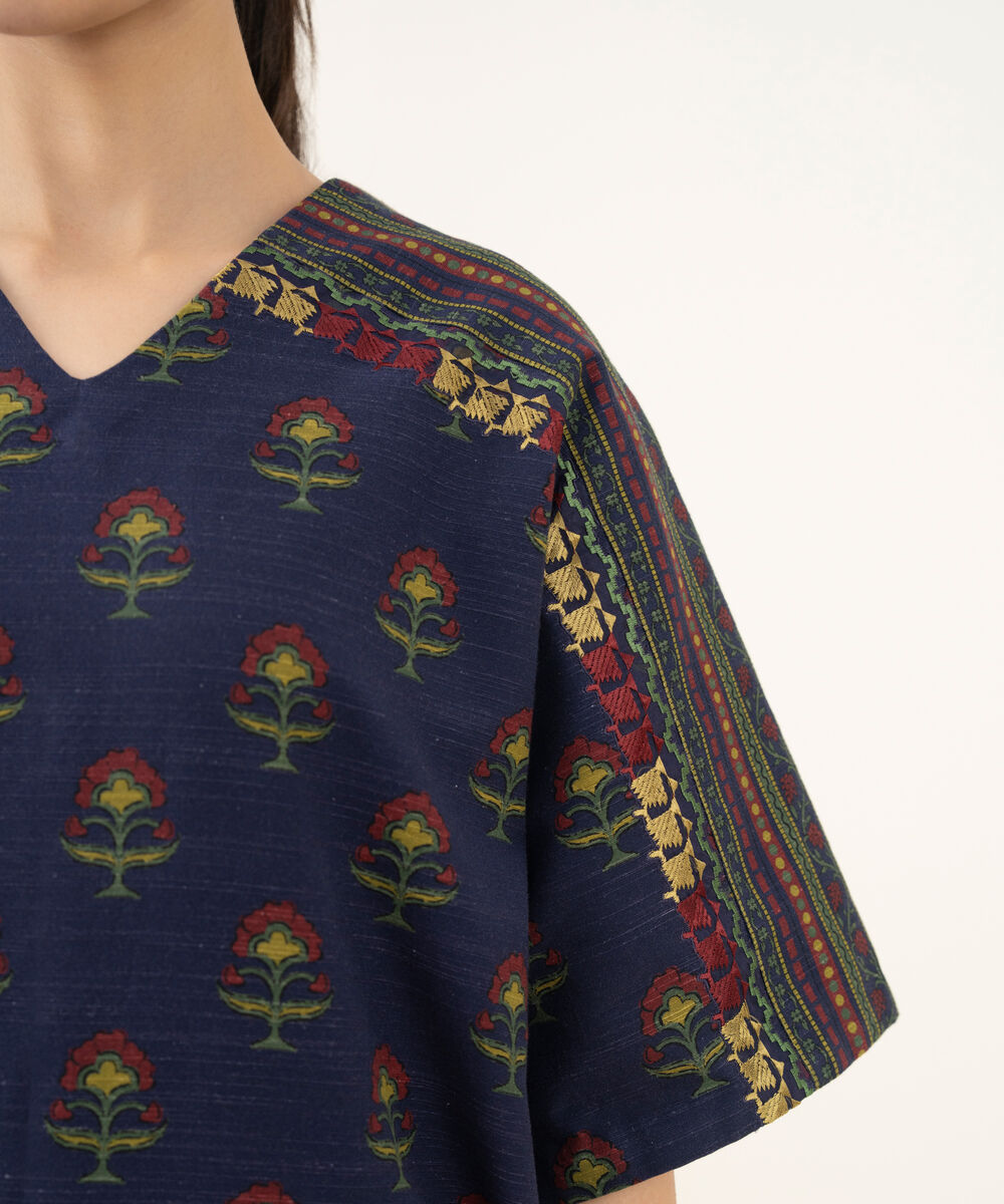 Women's Unstitched Printed Khaddar Blue 3 Piece Suit