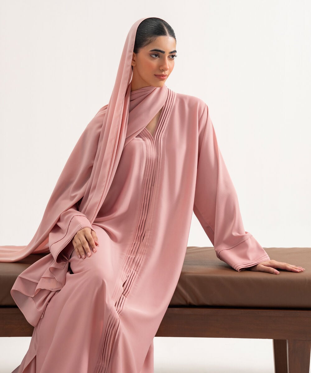 Women's Polyester Pink Regular Abaya Set