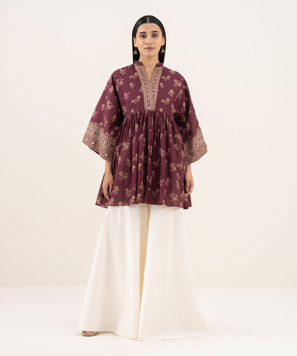 Women's Unstitched Lawn Printed Red Shirt