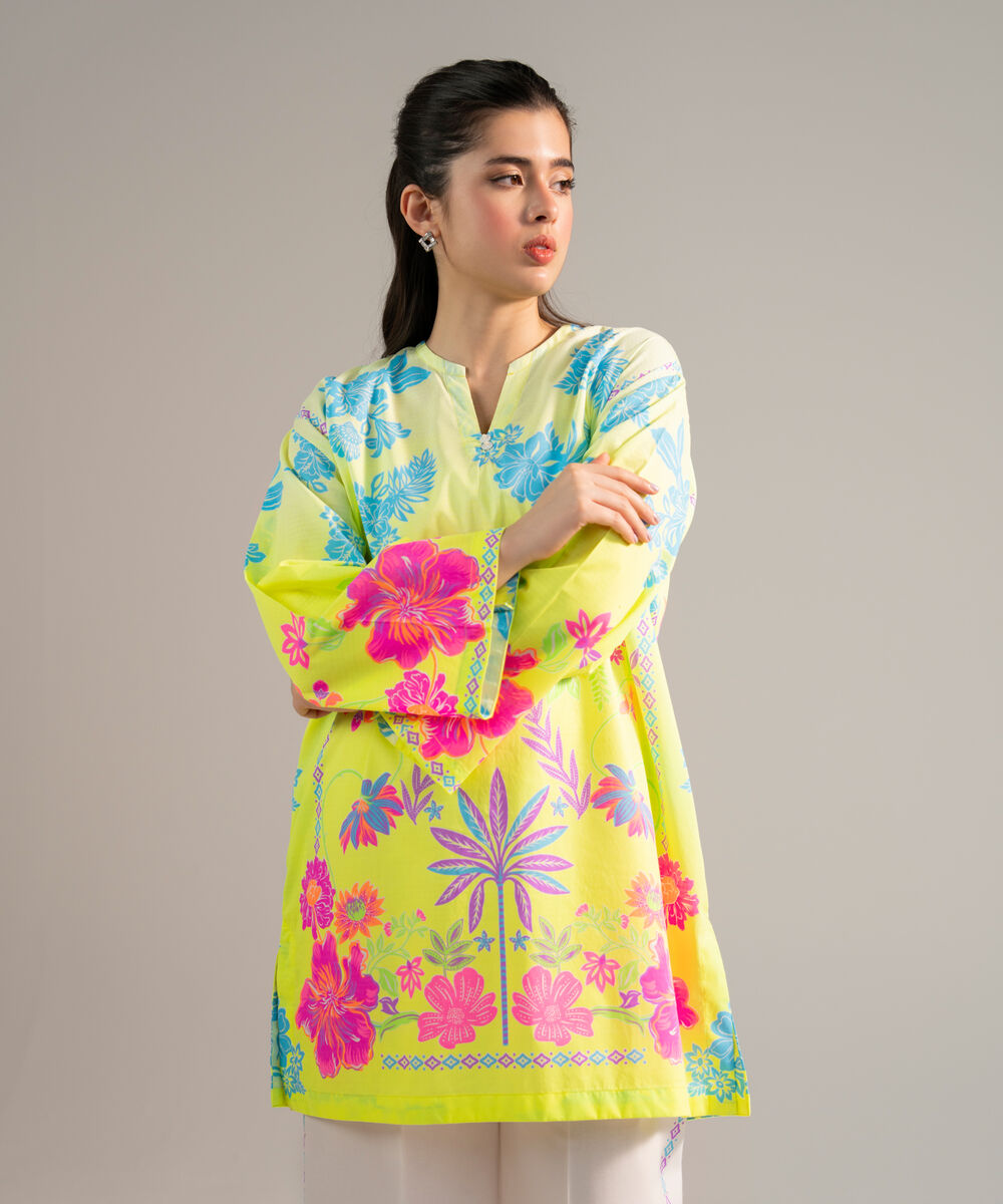 Women's RTW Dobby Printed Neon Green 2 Piece Suit