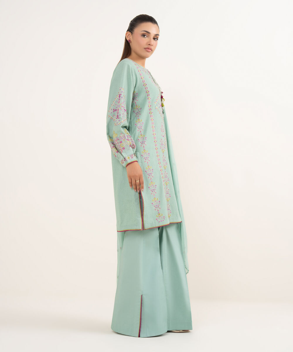 Women's Unstitched Dobby Dyed Three Piece Suit