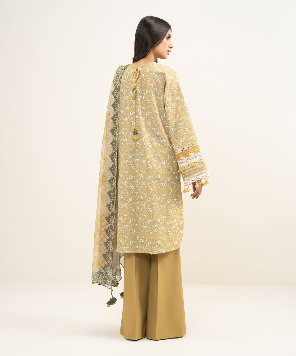 Women's Unstitched Lawn Embroidered Yellow 3 Piece Suit