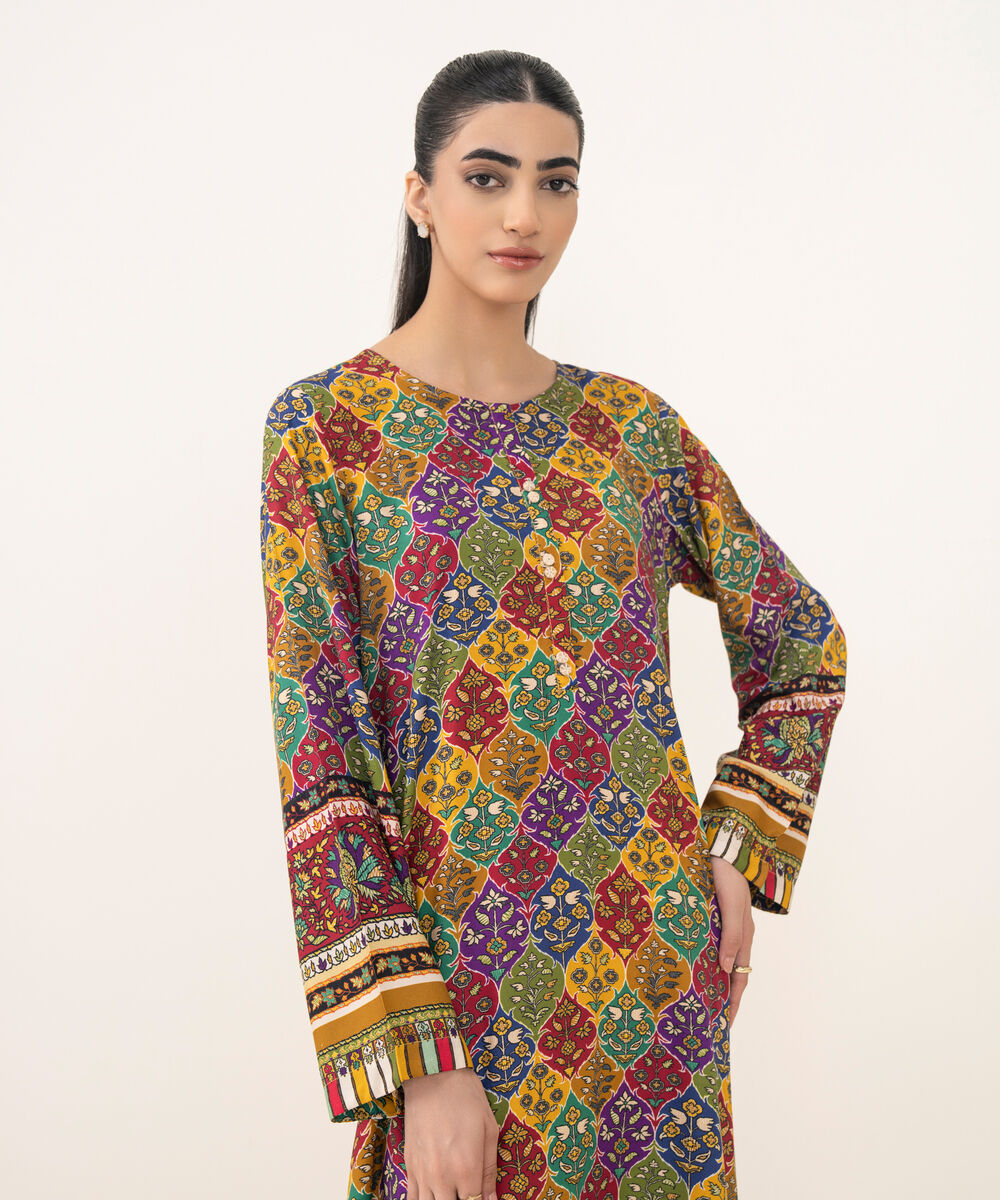 Women's RTW Viscose Linen Multi Printed A-Line Shirt