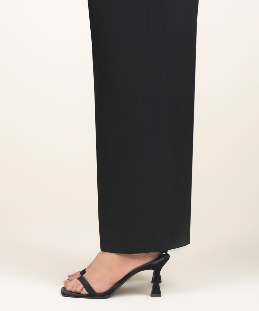 Women's RTW Arabic Cambric Solid Black Straight Pants