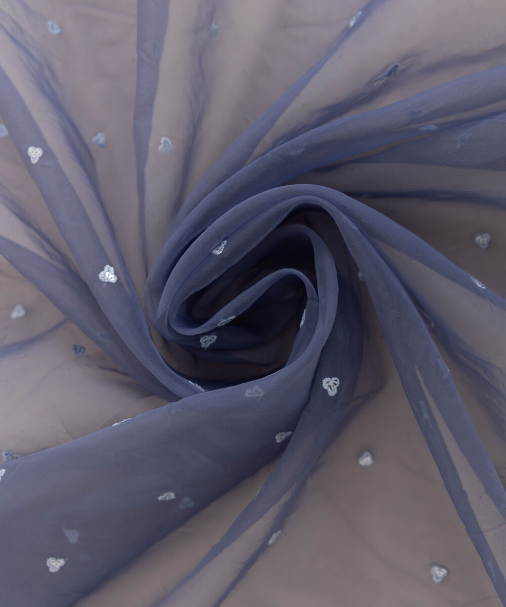 Blended Organza Blue Embroidered Dupatta