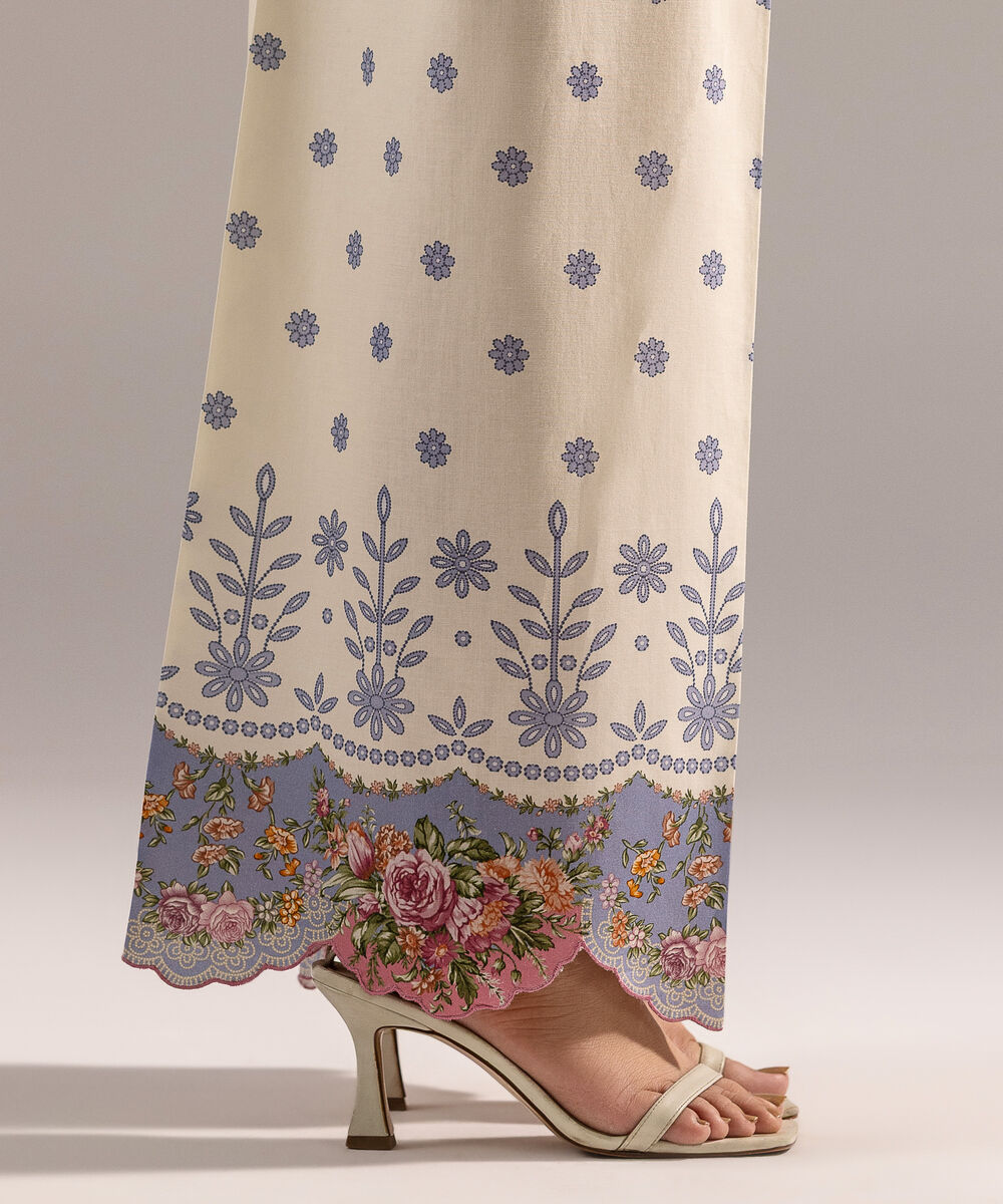 Women's RTW Cambric Printed Off White Culottes