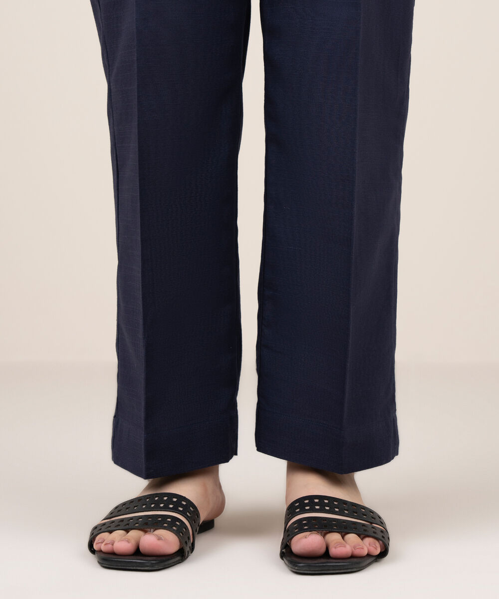 Women's RTW Khaddar Solid Blue Straight Pants