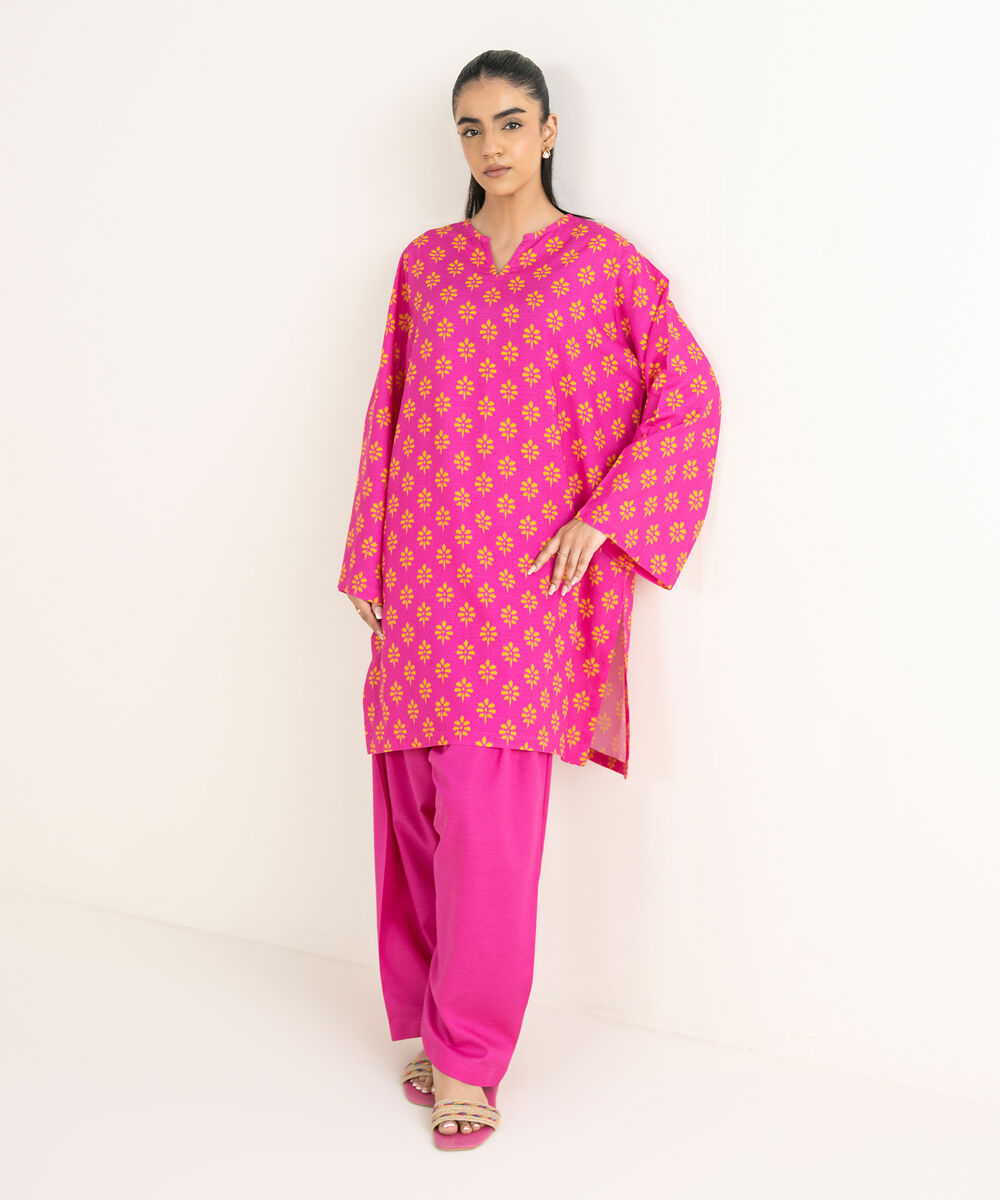 Women's RTW Cotton Viscose Pink Printed Drop Shoulder Shirt