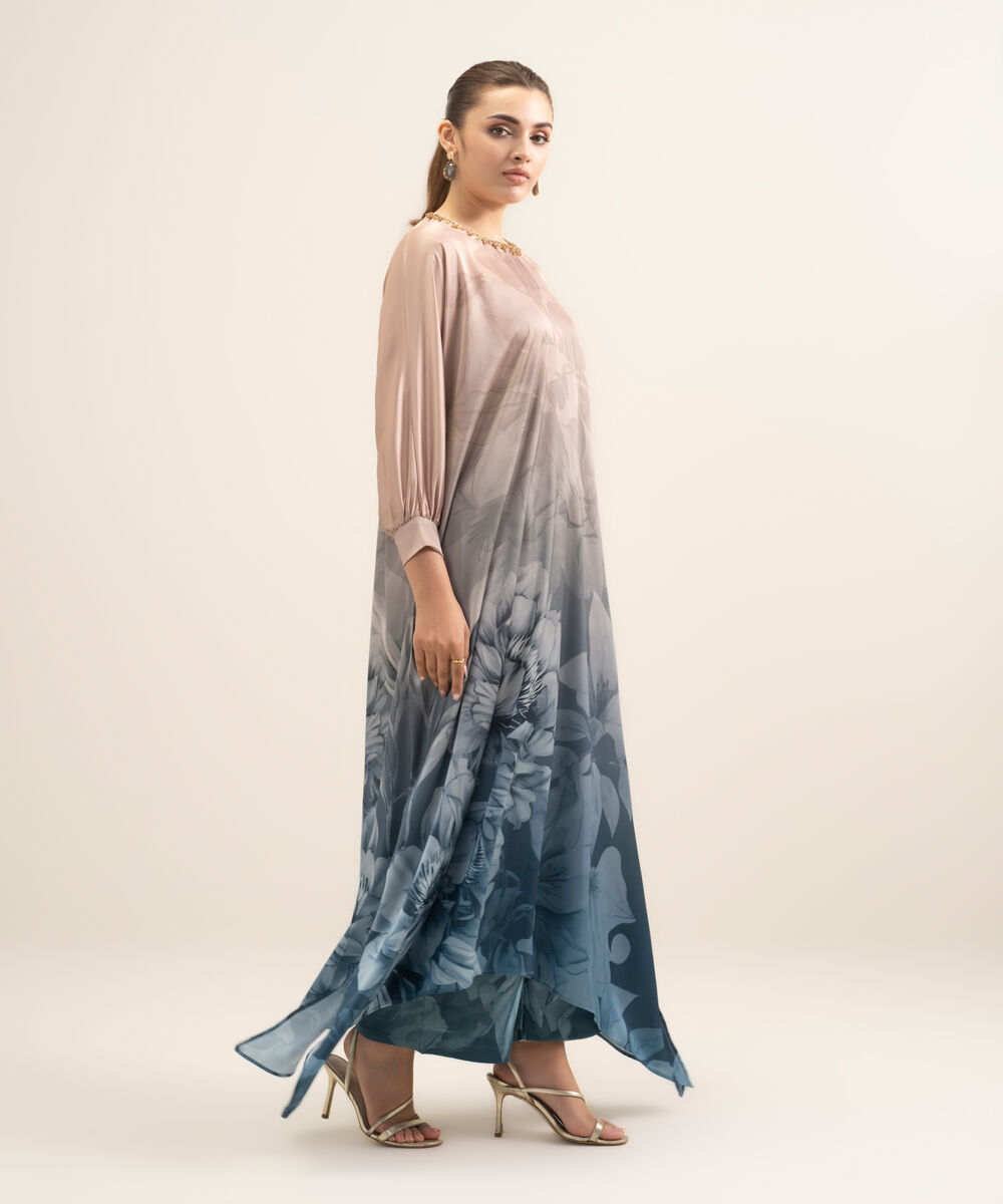 Women's RTW Blended Satin Printed Multi 2 Piece Suit