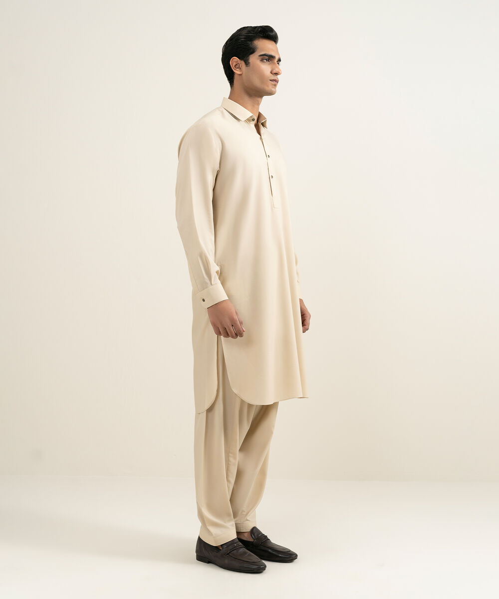 Men's beige Wash & Wear Kameez Shalwar