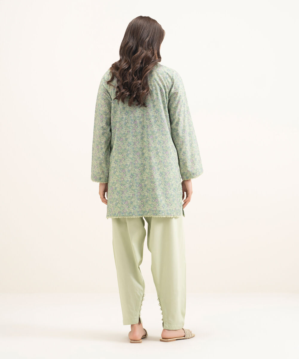 Women's RTW Cotton Viscose Printed Green Straight Shirt