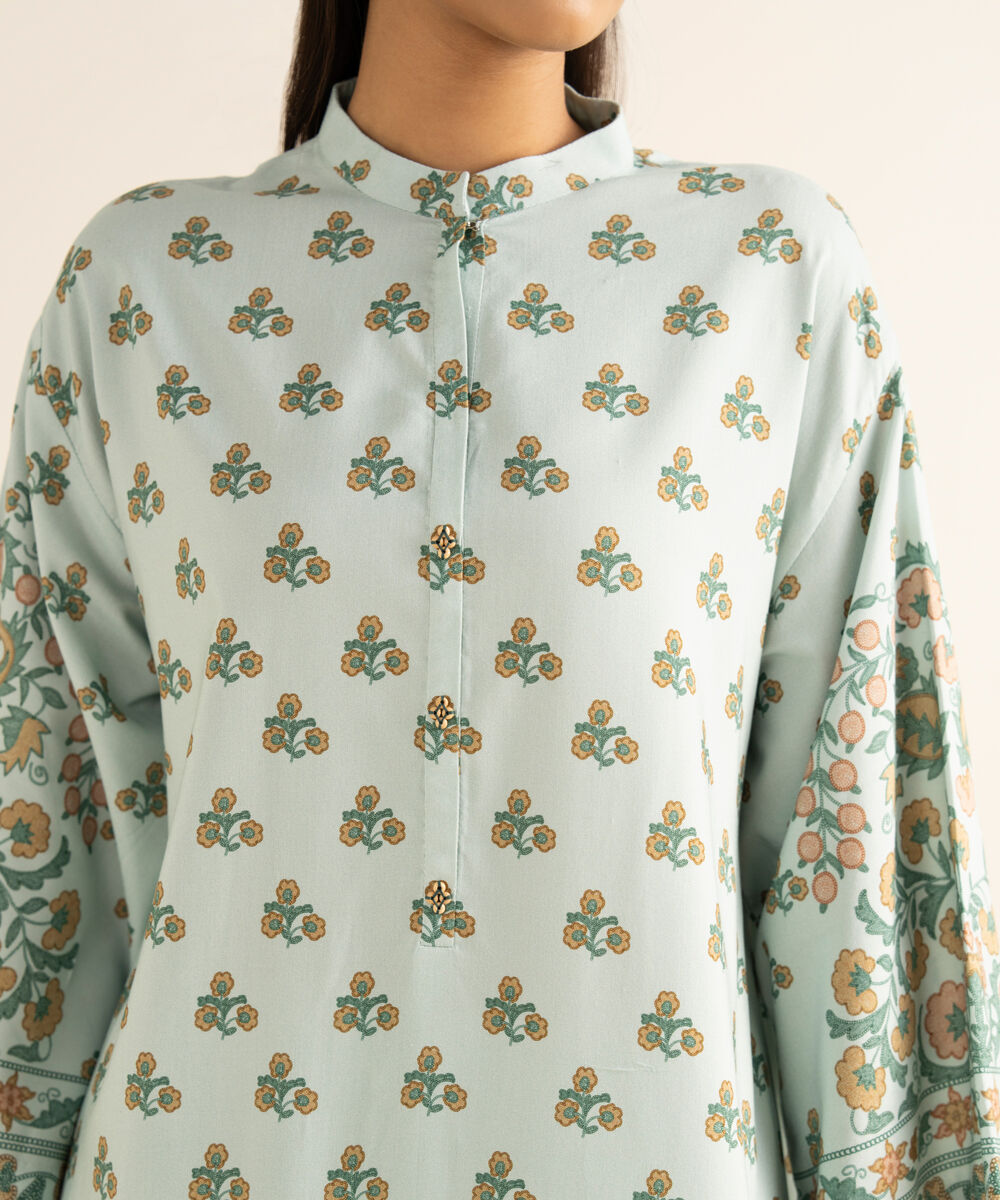 Women's Unstitched Linen Printed Blue 3 Piece Suit