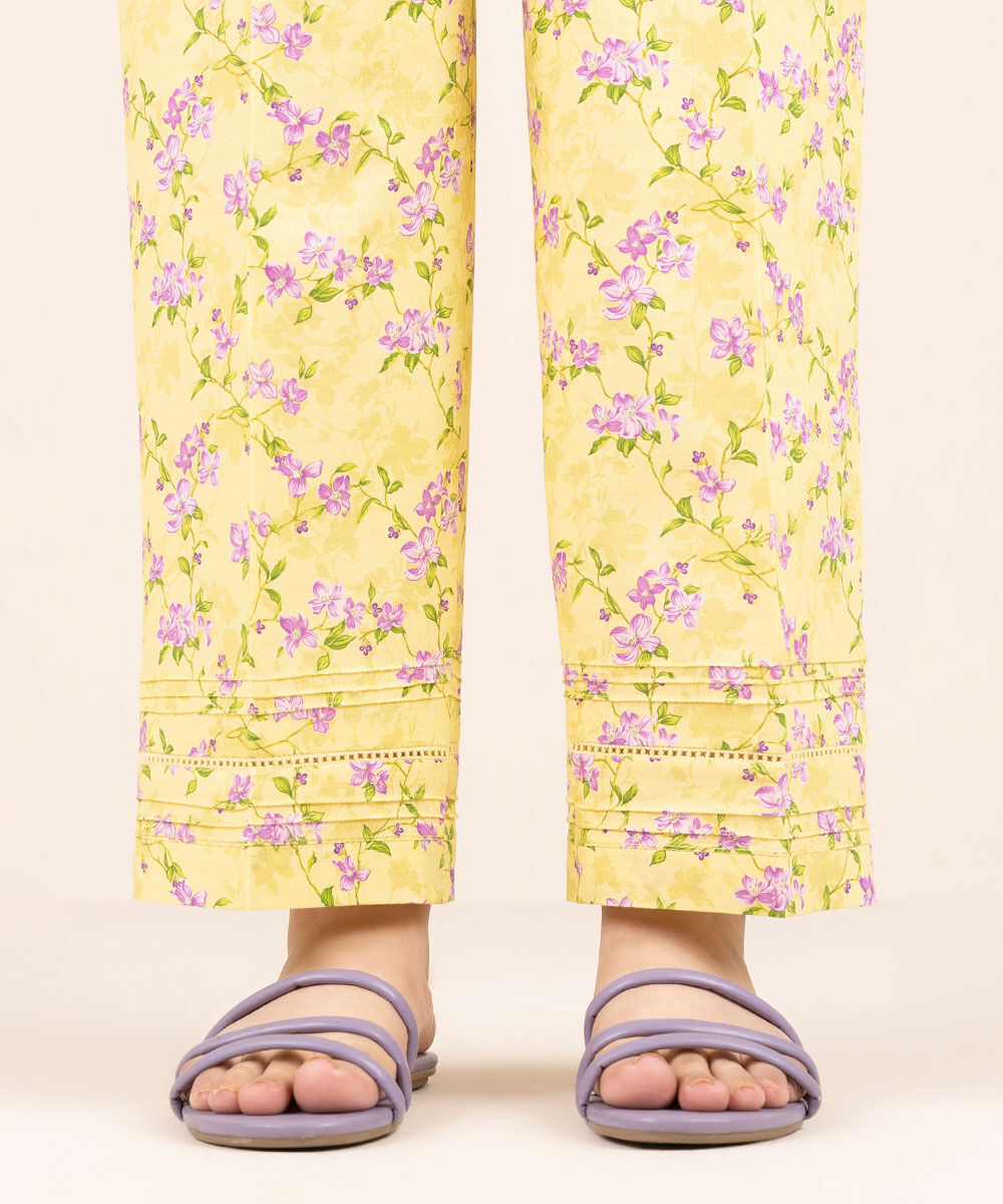Woman - Yellow Printed Cotton Straight Pants