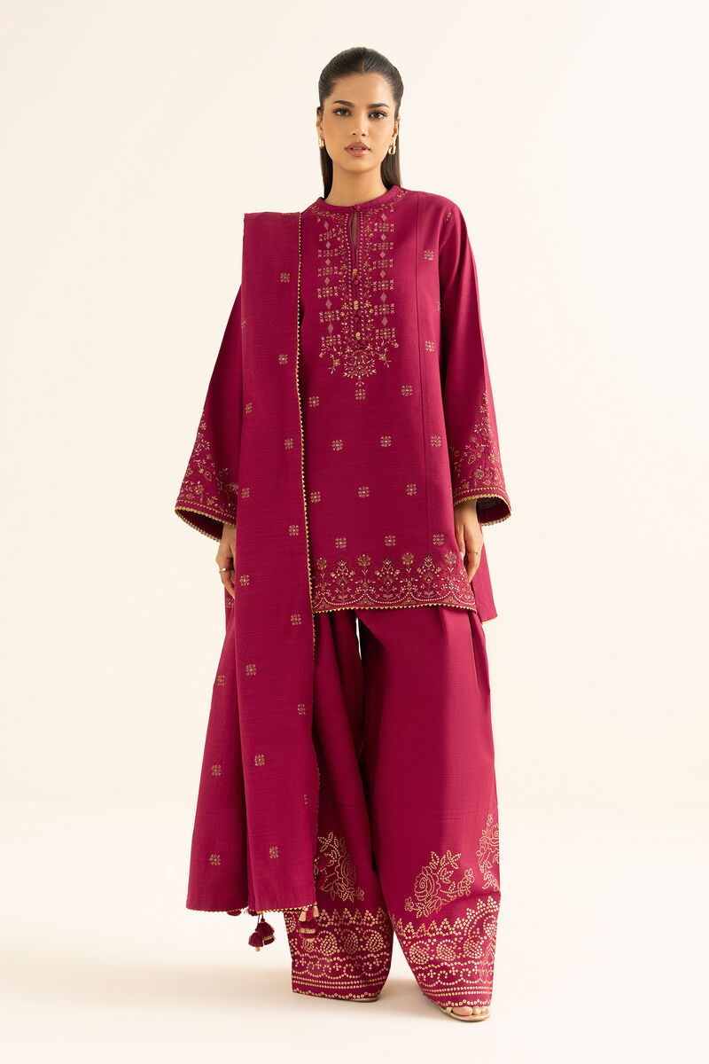 3 Piece - Embroidered Khaddar Suit