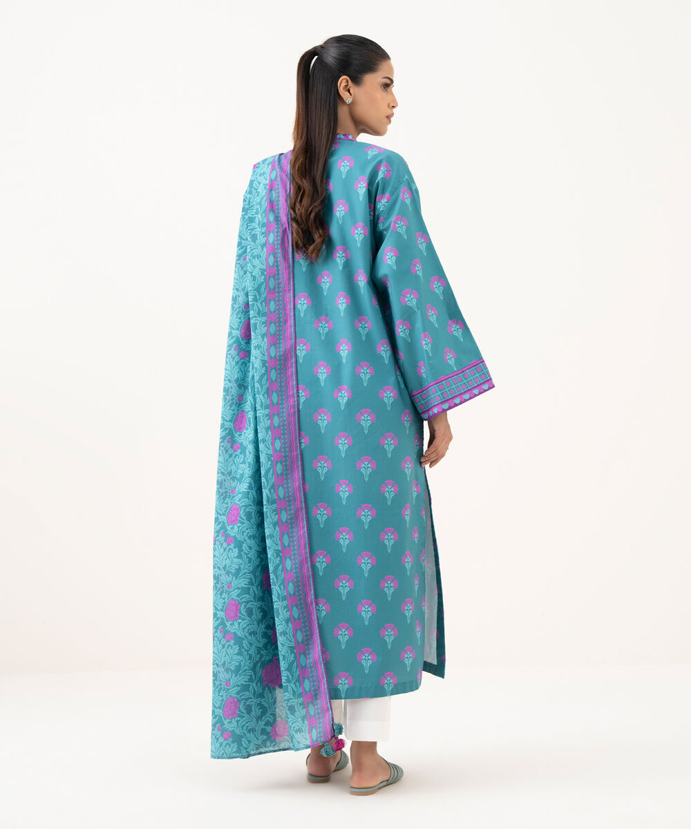 Women's Unstitched Cotton Printed Multi Two Piece Suit