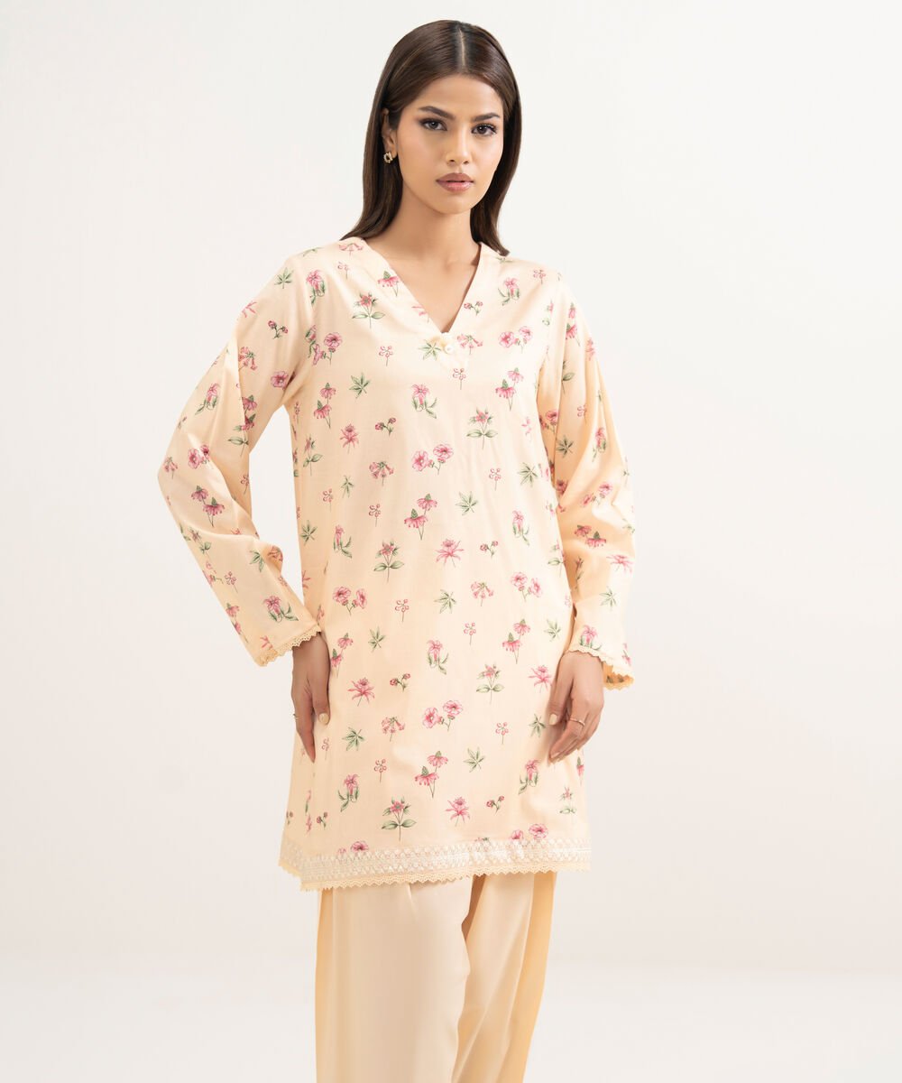 Women's RTW Cotton Viscose Embroidered Pink Straight Shirt