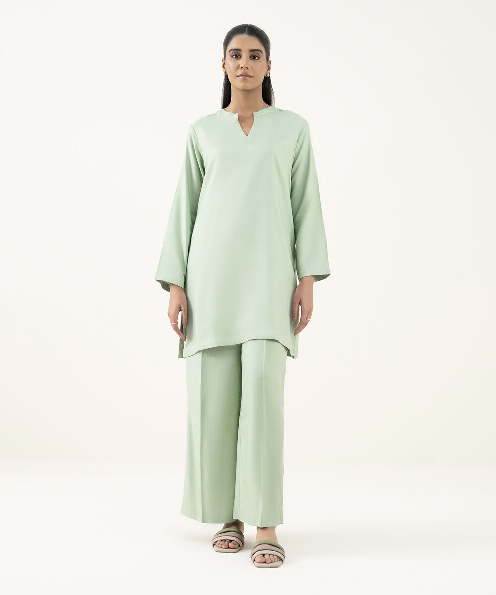 Women's RTW Dobby Mint Green Solid A-Line Shirt