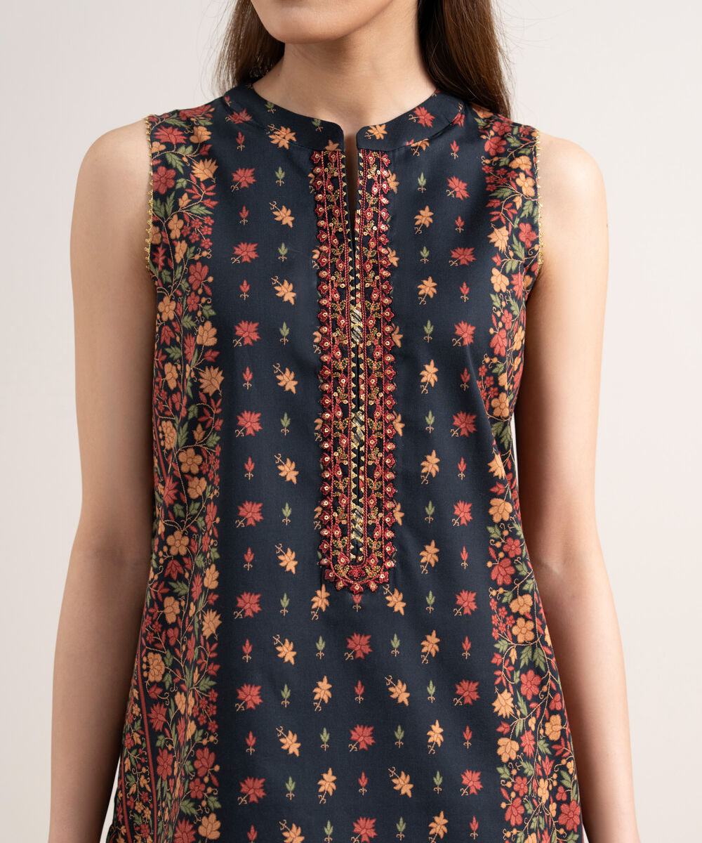 Women's Unstitched Lawn Embroidered Black 3 Piece Suit