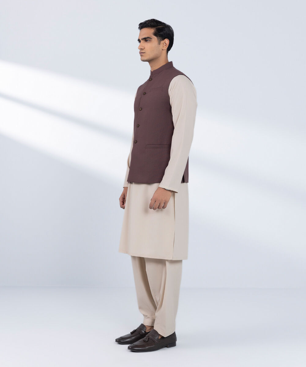 Men's Stitched Plain Brown Waistcoat