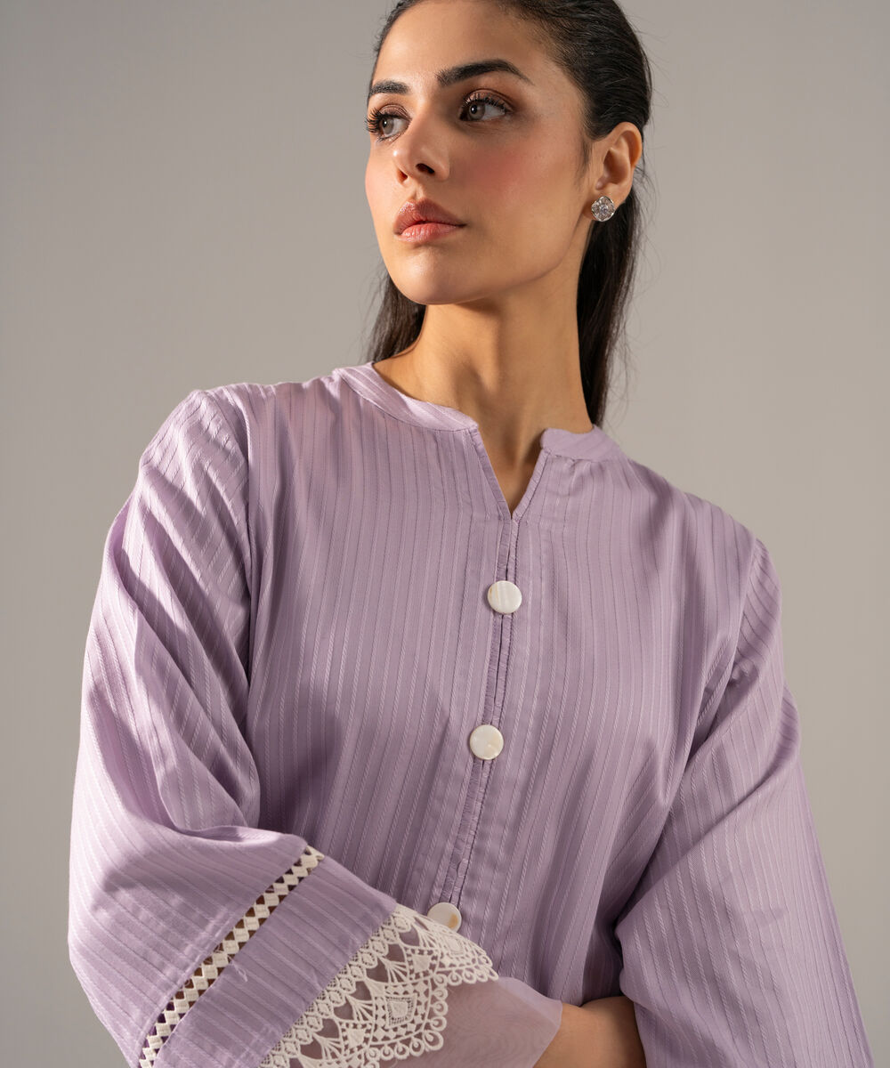 Women's RTW Dobby Strip Solid Lilac 2 Piece Suit