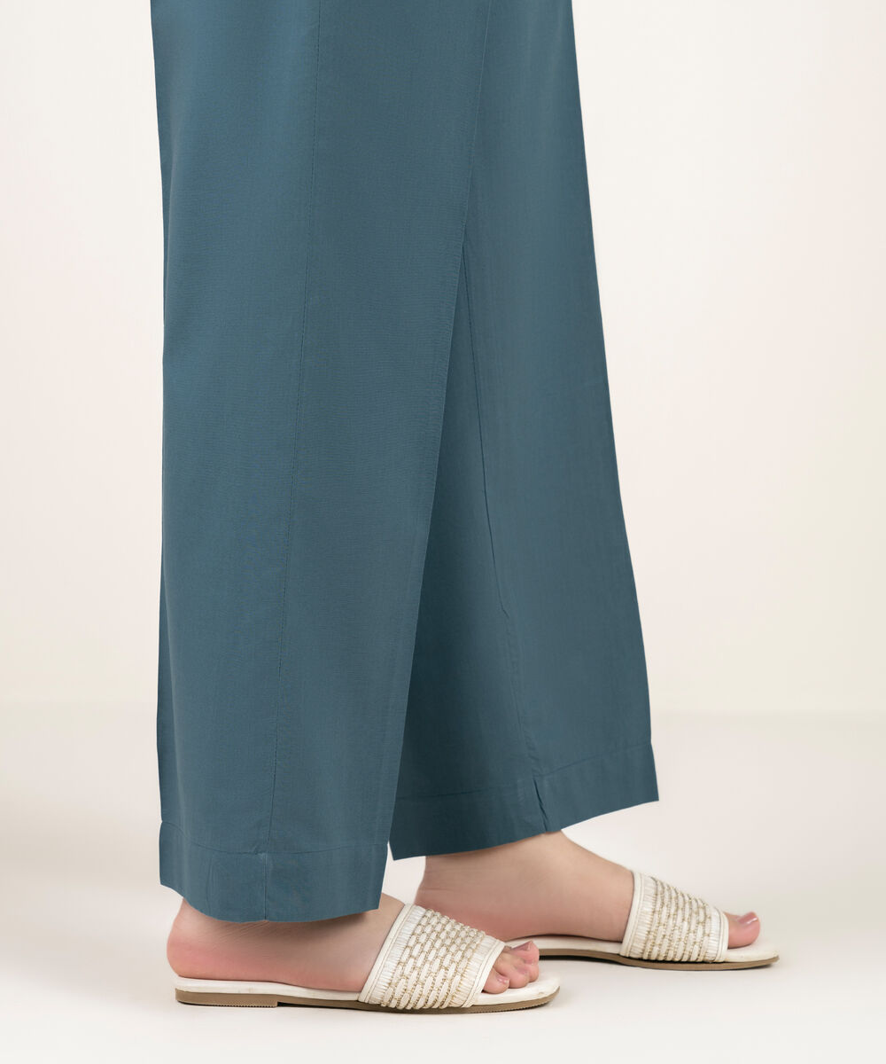 Women's RTW Cambric Solid Teal Straight Pants