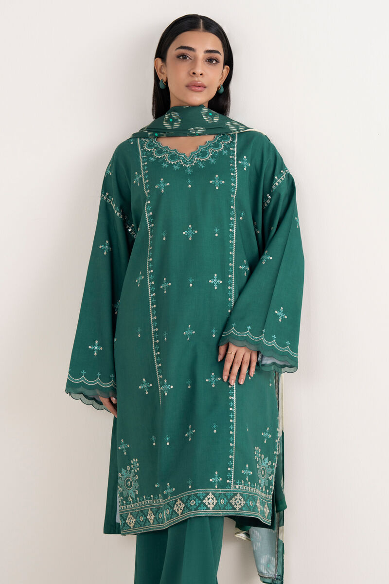 3 Piece -  Embroidered Linen Suit