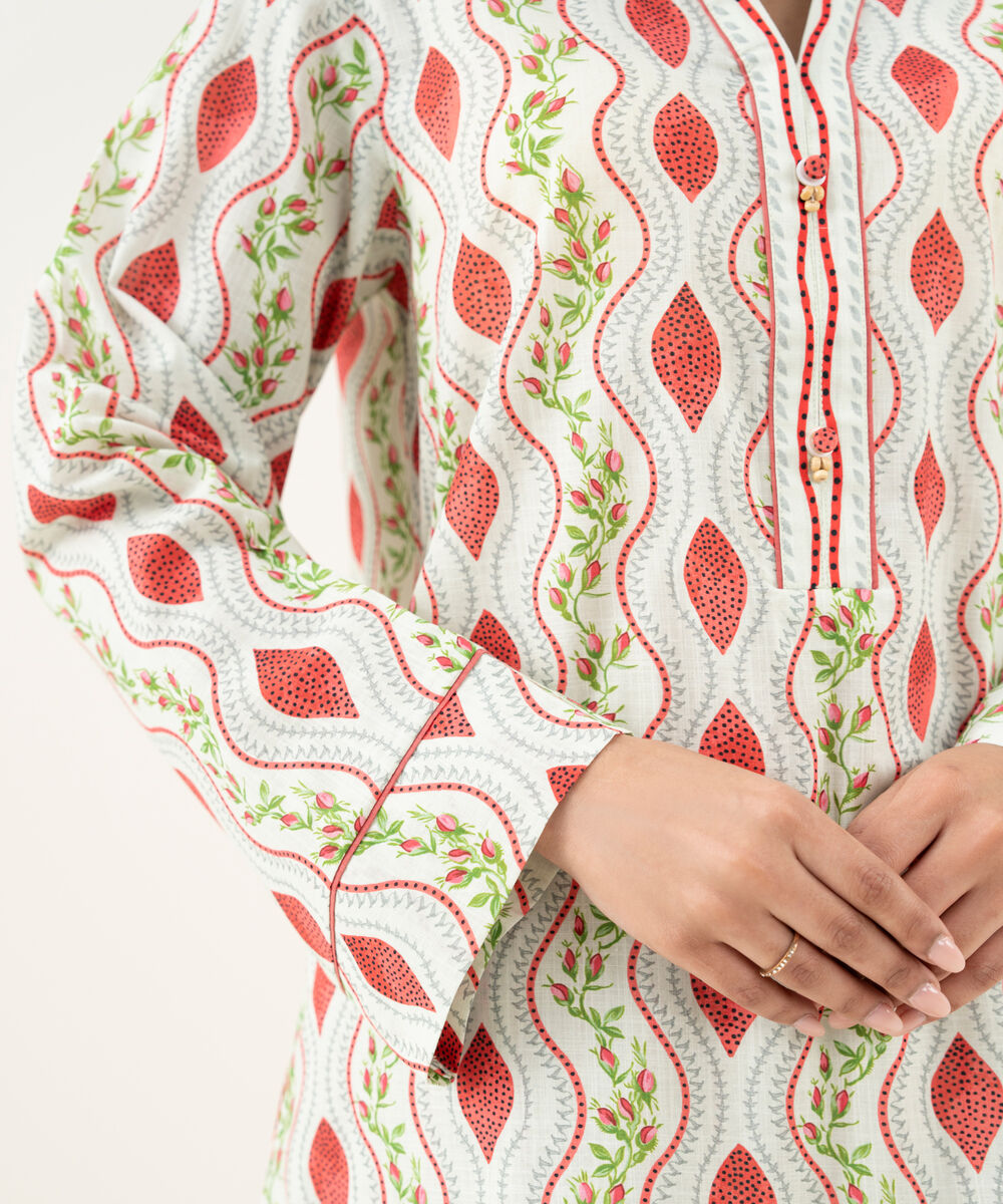 Women's RTW Crosshatch Printed Off White Straight Shirt