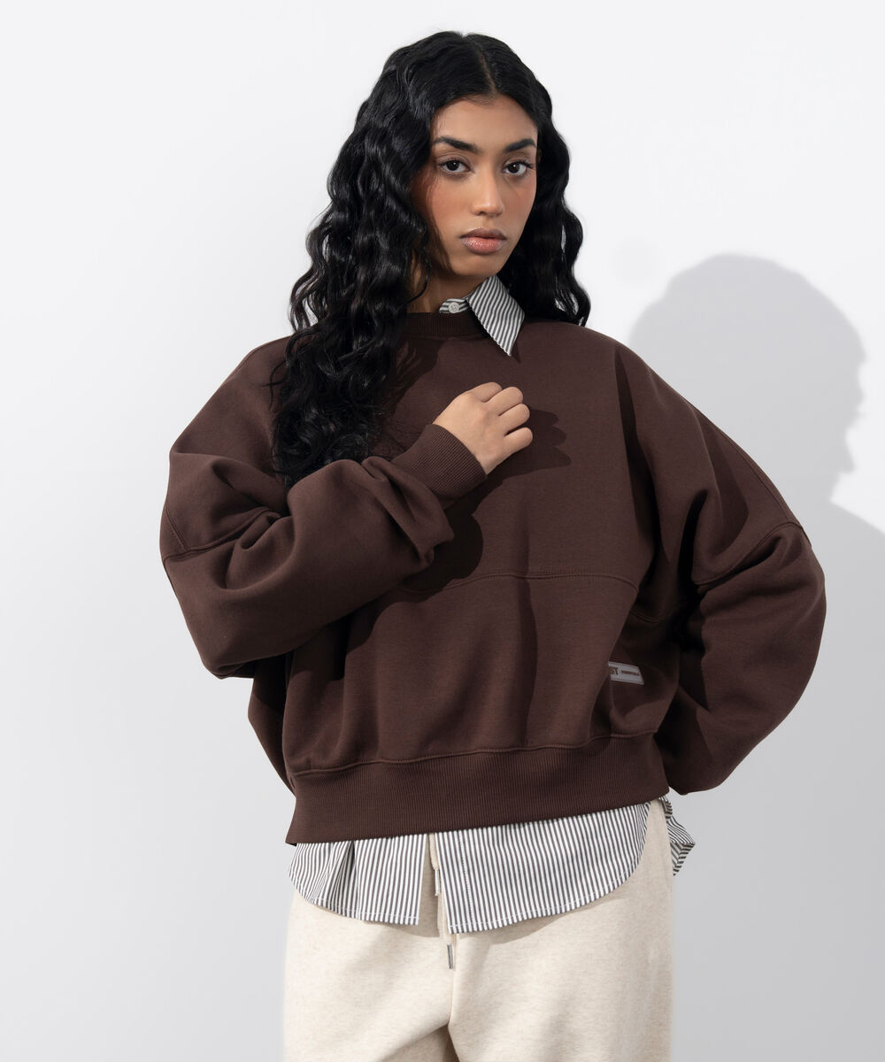 Women's Western Wear Brown Oversized Fleece Sweatshirt