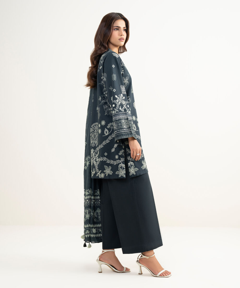 Women's Unstitched Lawn Printed Black 3 Piece Suit
