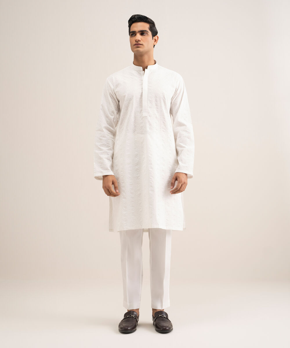 Men'S Stitched Off White Premium Cotton Suit