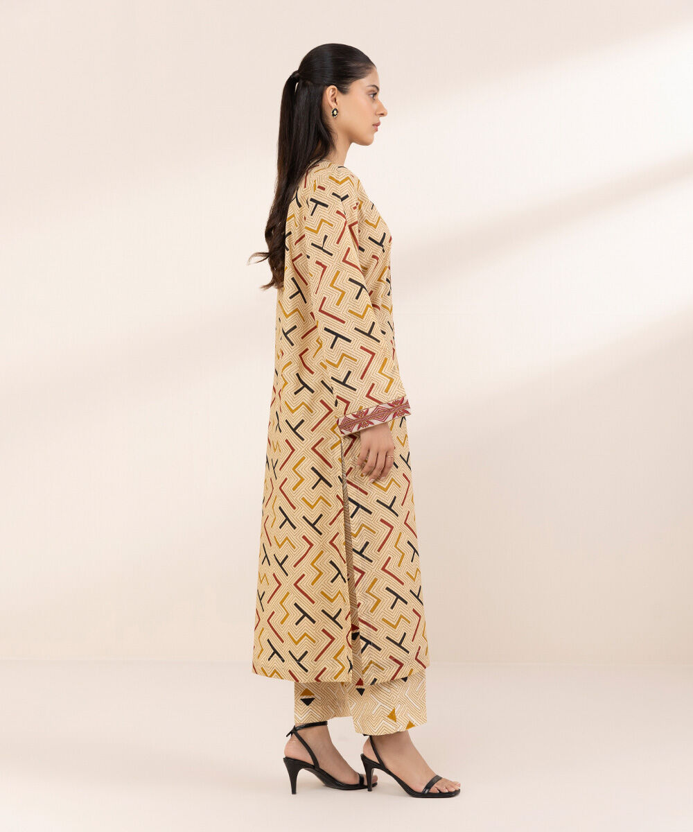 Women's RTW Lawn Beige Embroidered A-Line Shirt