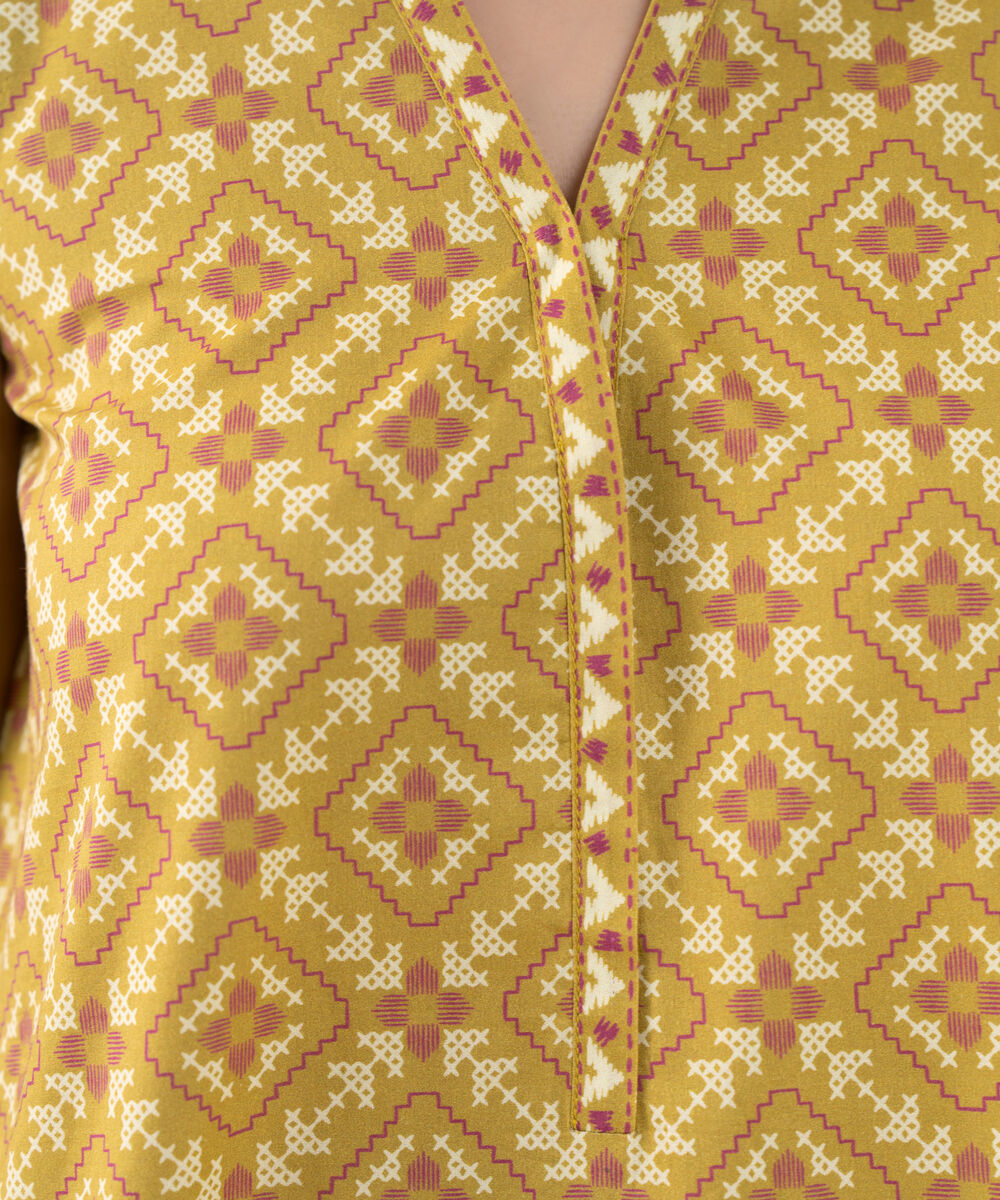 Women's Unstitched Lawn Printed Yellow 2 Piece Suit