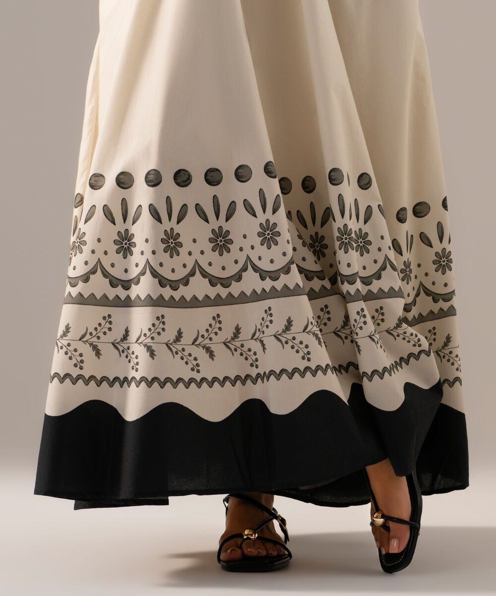 Women's RTW Poplin Printed Off White Skirt
