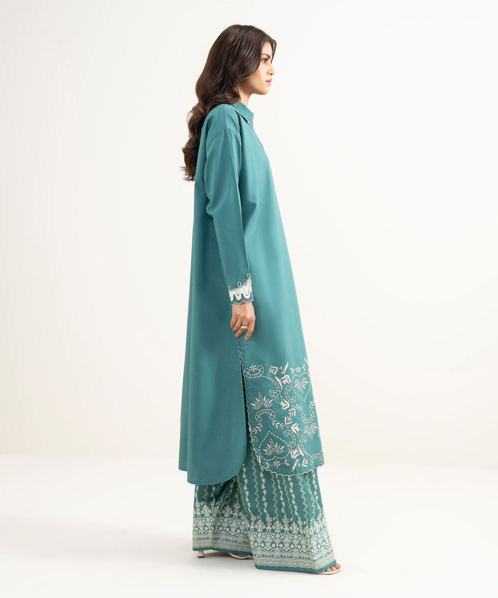 Women's Unstitched Lawn Embroidered Green 2 Piece Suit