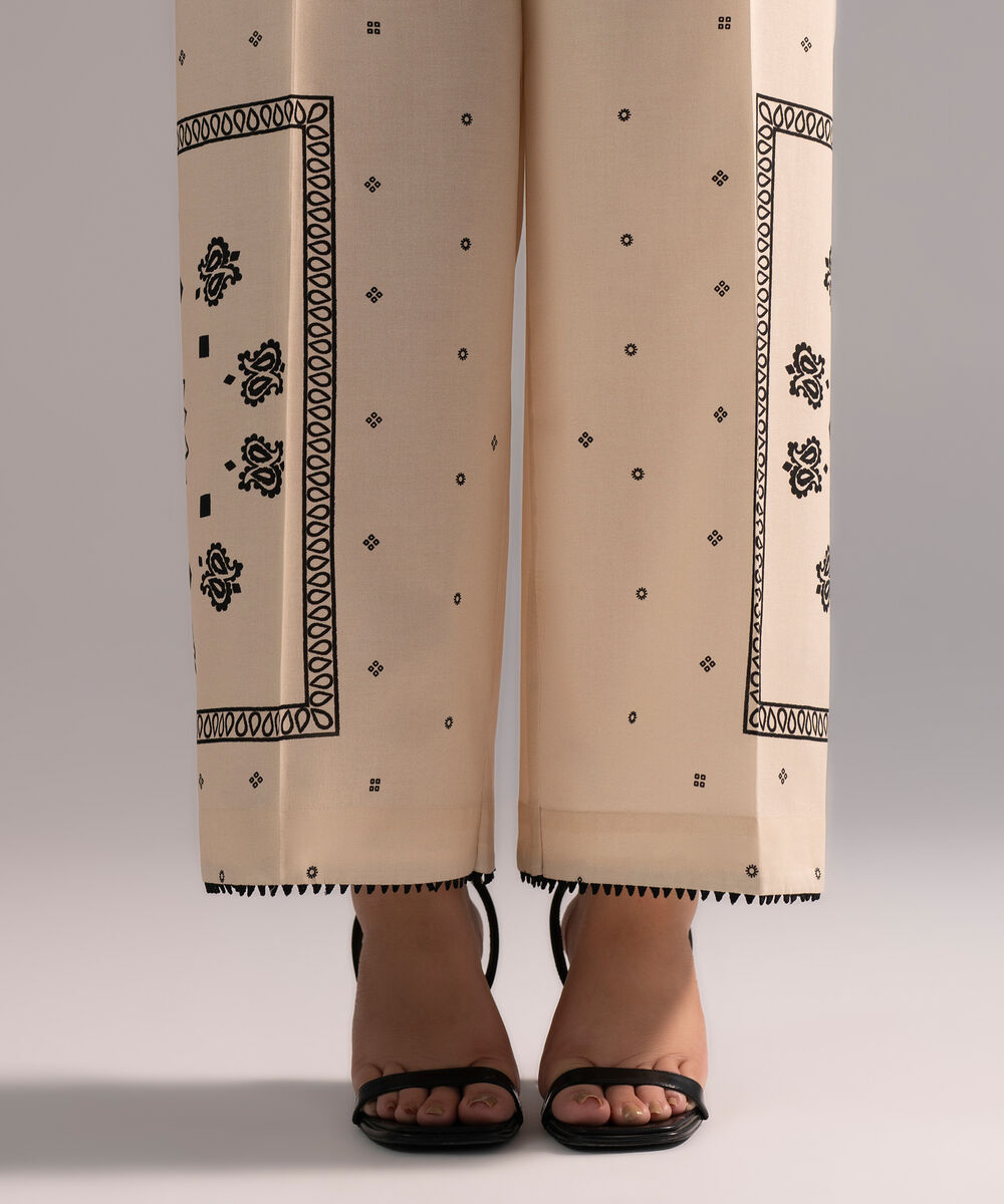Women's RTW Cambric Printed Beige Culottes