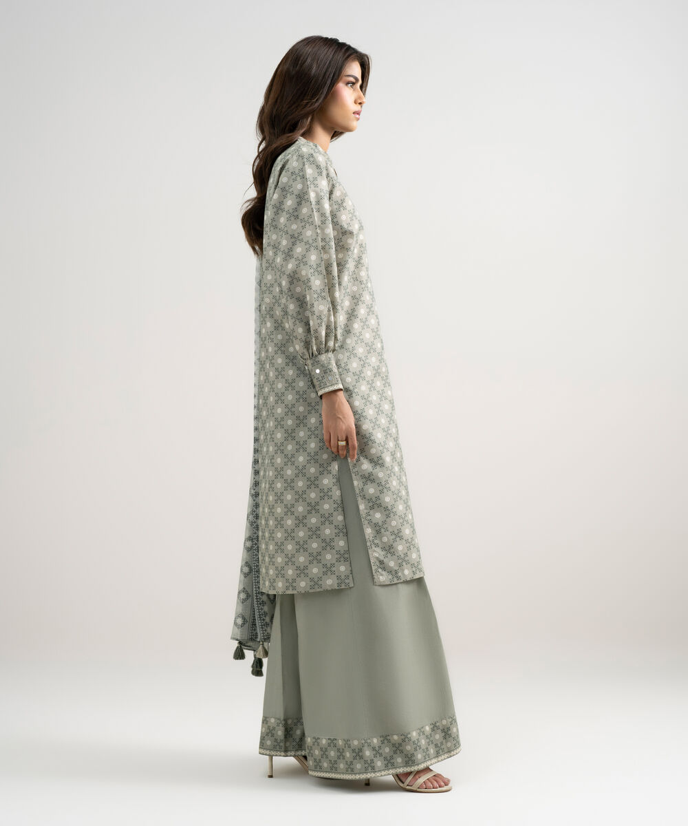 Women's Unstitched Zari Lawn Printed Grey 3 Piece Suit