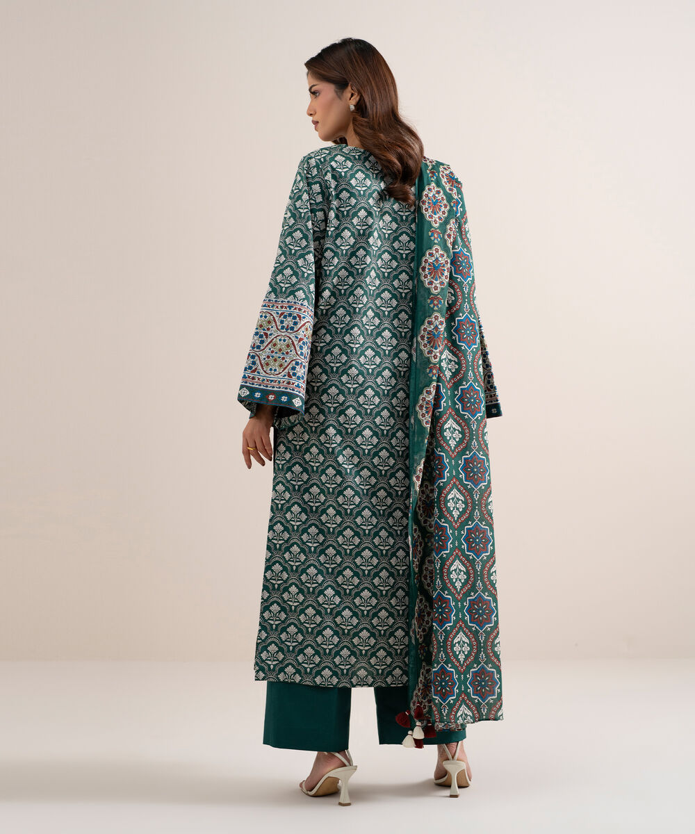 Women's Unstitched Lawn Printed Green 3 Piece Suit