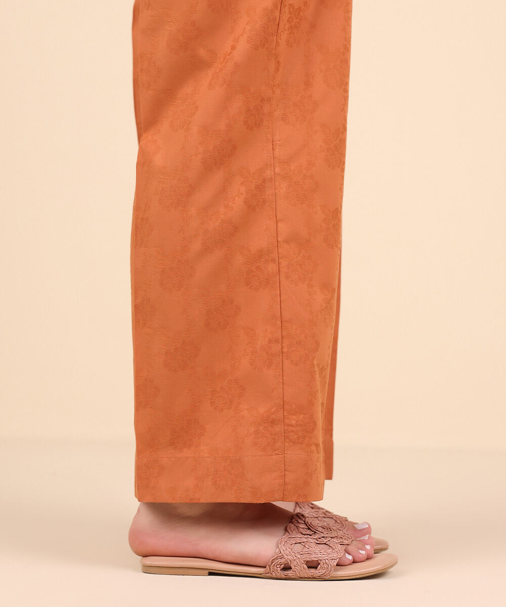 Women's Pret Yarn Dyed Orange Solid Straight Pants