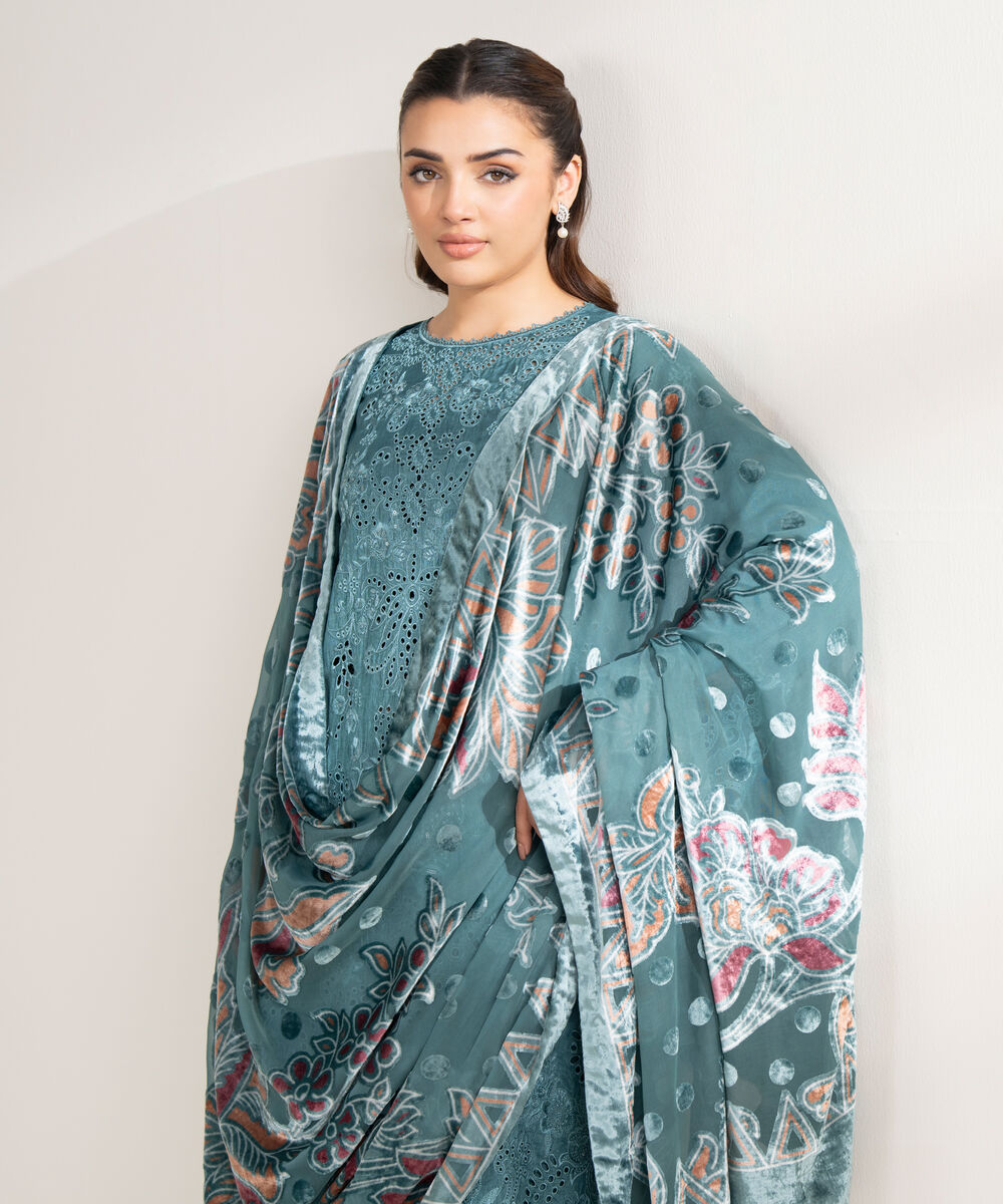 Women's Unstitched Viscose Raw Silk 3 Piece Suit