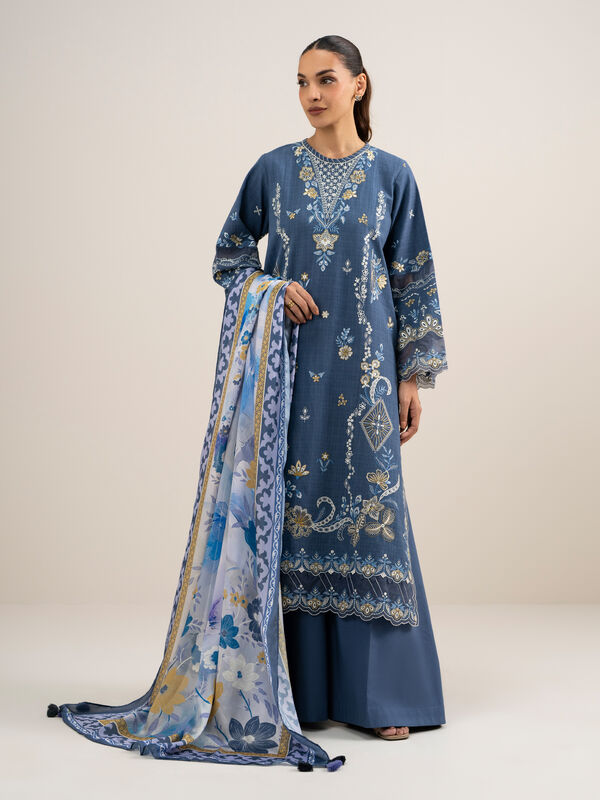 3 Piece - Embroidered Dobby Suit
