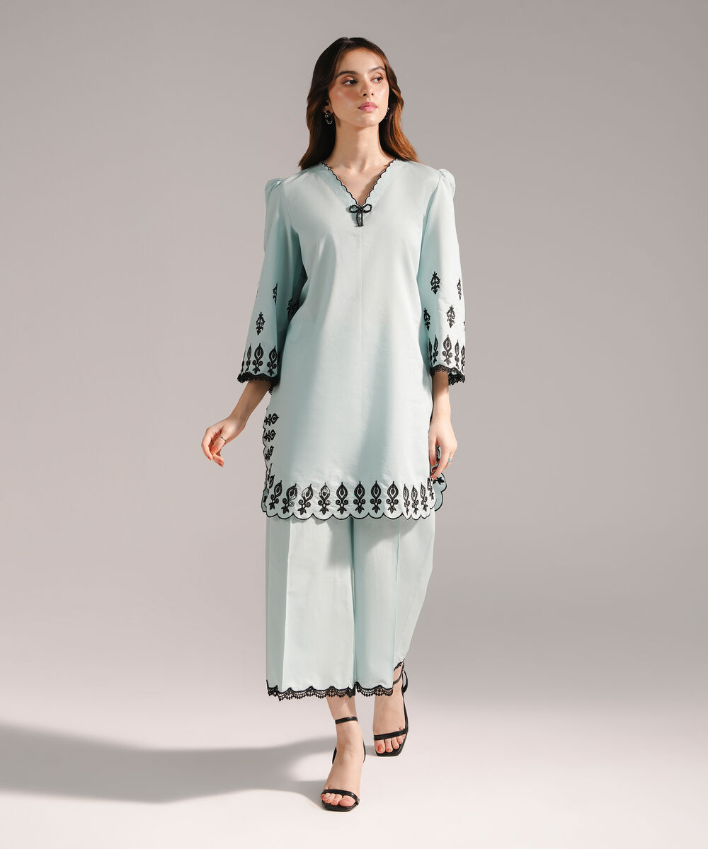 Women's RTW Zari Lawn Embroidered Straight Green Shirt