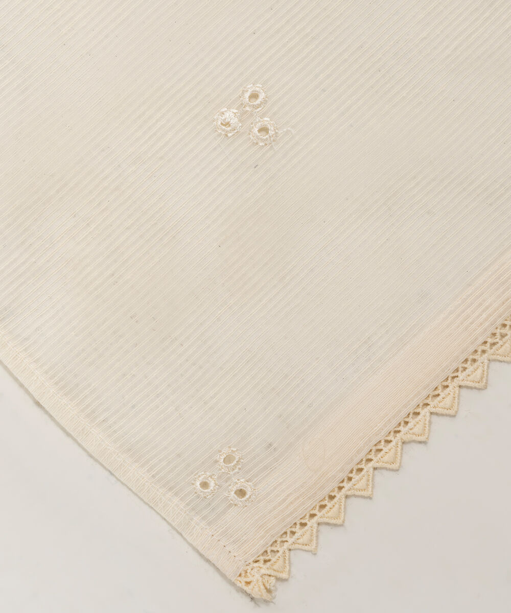Women's RTW Textured Karandi Embroidered Off White Dupatta