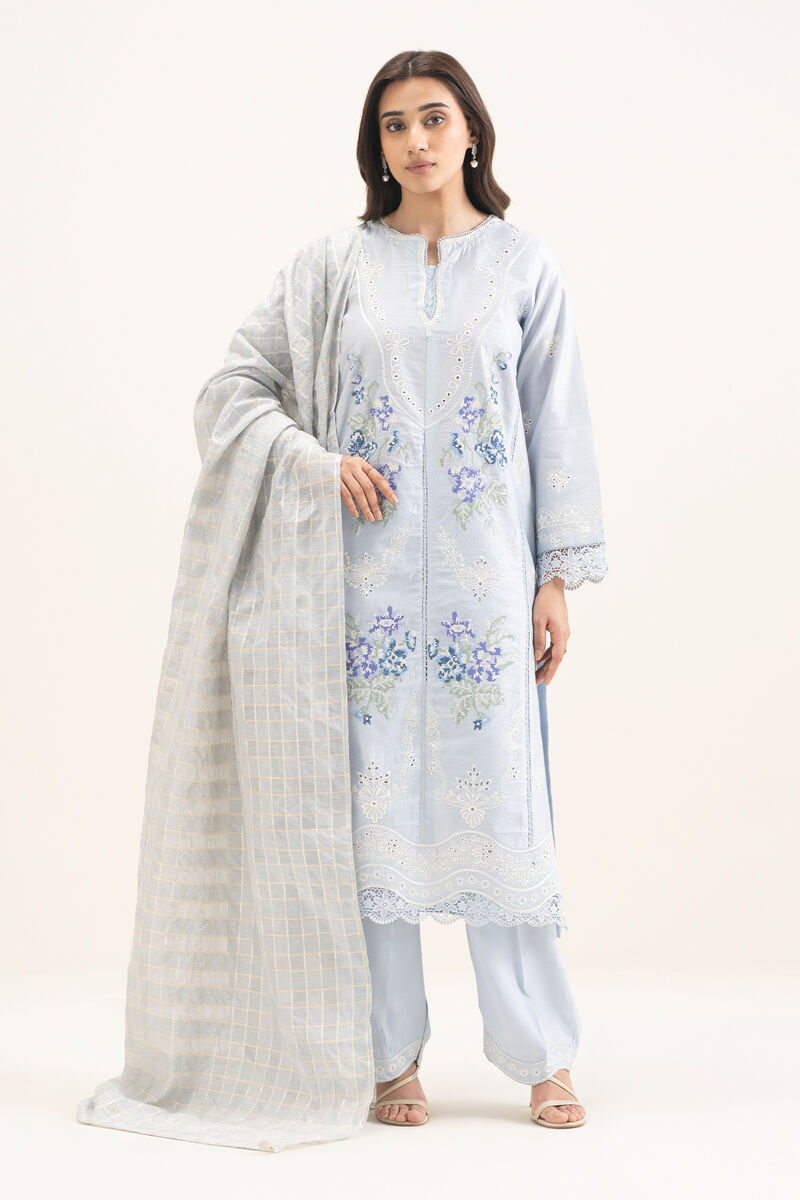 3 Piece - Embroidered Cotton Net Suit