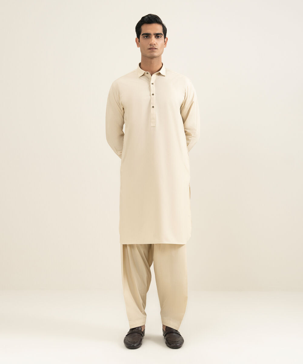 Men's Stitched Beige Kameez Shalwar